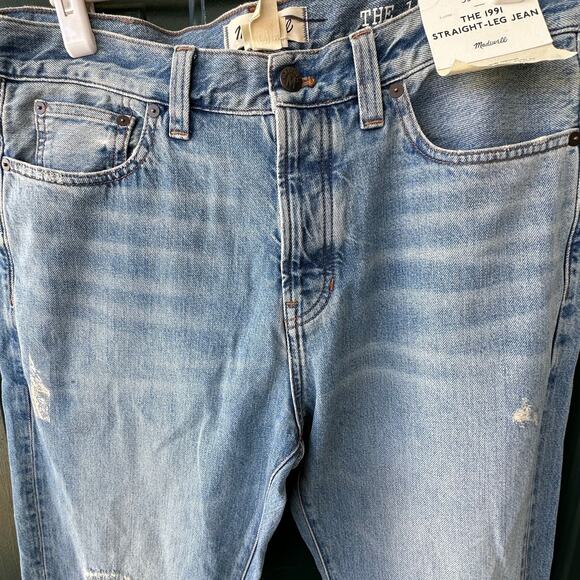 NWT Madewell 1991 Straight-Leg Jeans 33x32 Rigid Denim Distressed Classic READ - Picture 1 of 9